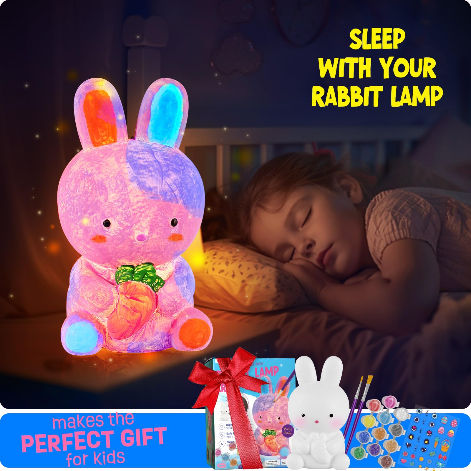 LAOESE Paint Your Own Bunny Lamp Kit – DIY Craft Night Light for Kids