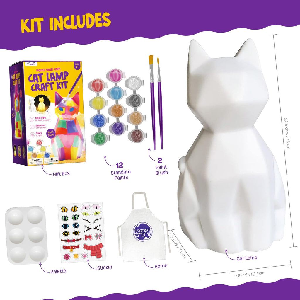 LAOESE Paint Your Own Cat Lamp Kit – Kids Craft Night Light for Ages 6-12