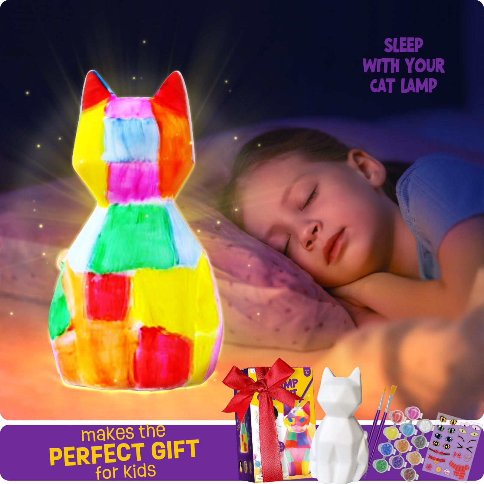 LAOESE Paint Your Own Cat Lamp Kit – Kids Craft Night Light for Ages 6-12