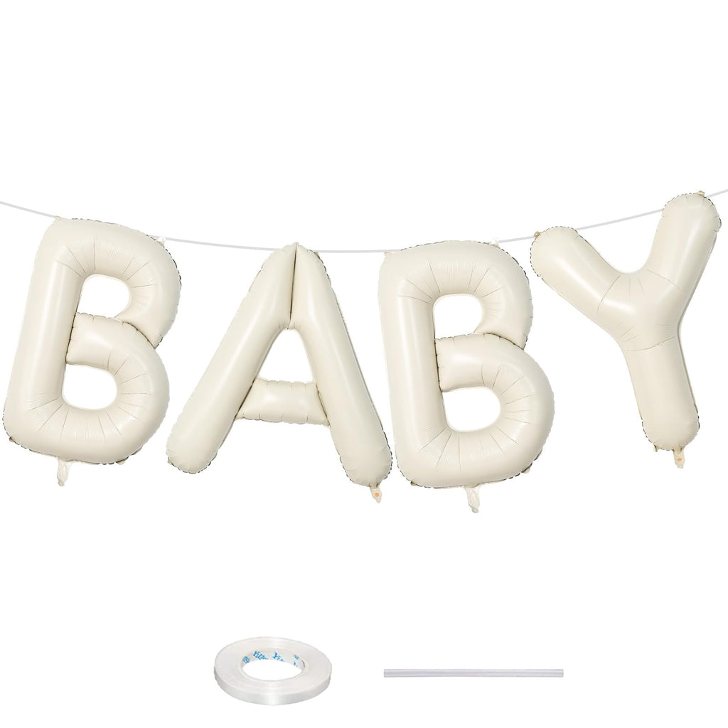 Large 40-Inch Cream Beige Foil BABY Balloons - Neutral Ivory Letters for Baby Shower Decor