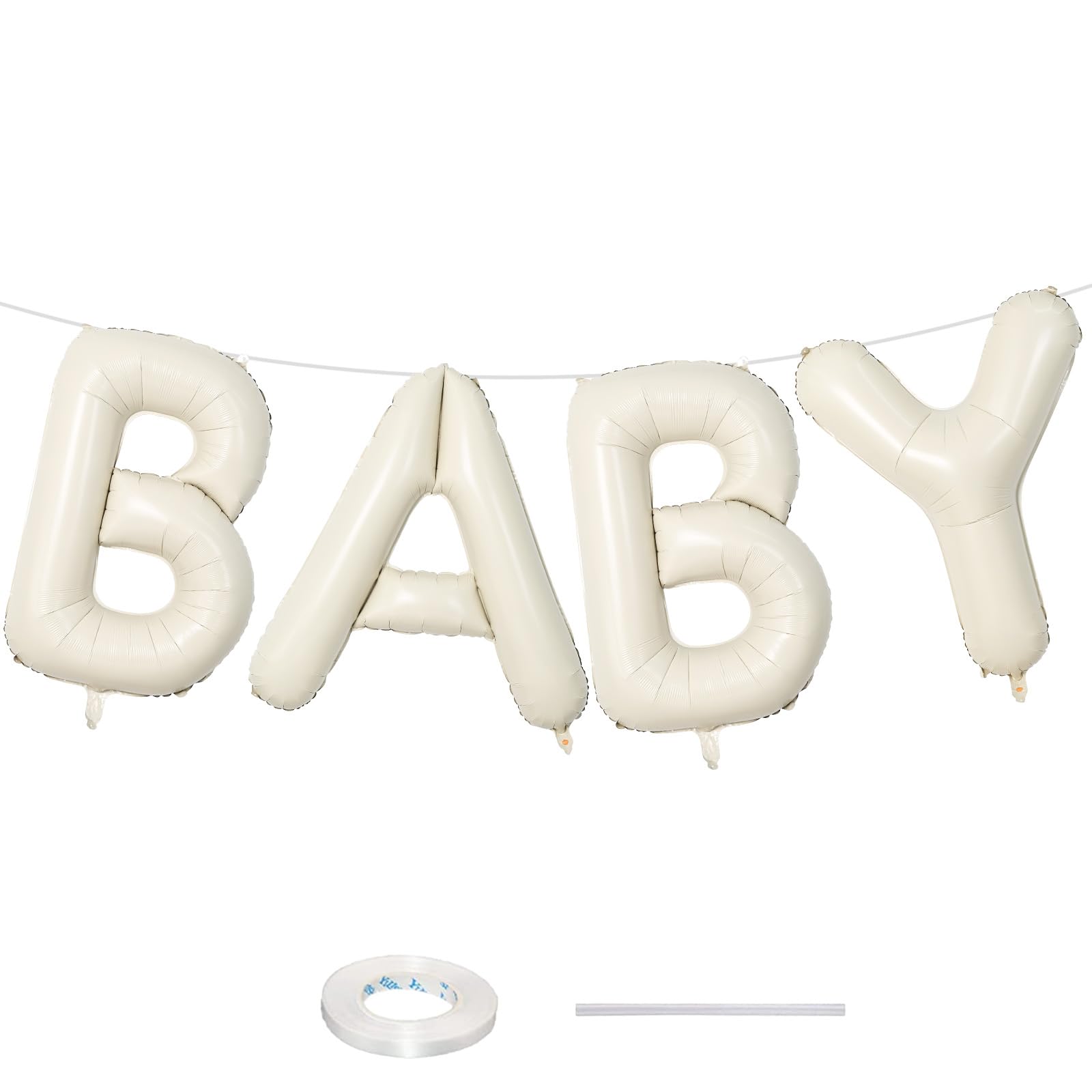 Large 40-Inch Cream Beige Foil BABY Balloons - Neutral Ivory Letters for Baby Shower Decor