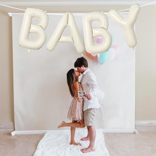 Large 40-Inch Cream Beige Foil BABY Balloons - Neutral Ivory Letters for Baby Shower Decor