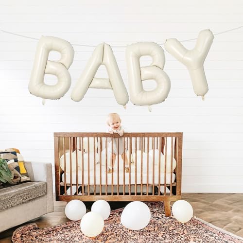 Large 40-Inch Cream Beige Foil BABY Balloons - Neutral Ivory Letters for Baby Shower Decor