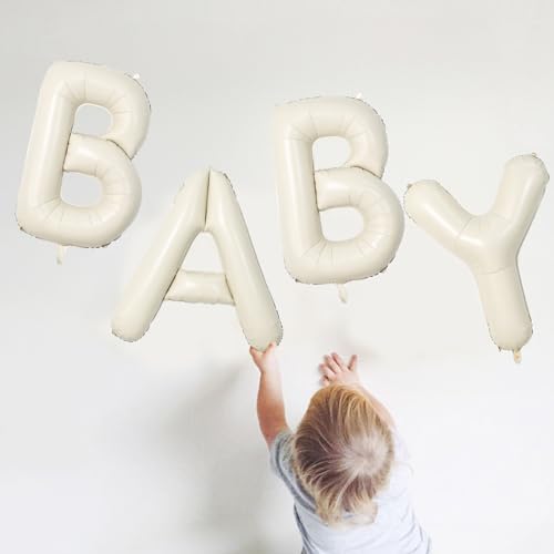 Large 40-Inch Cream Beige Foil BABY Balloons - Neutral Ivory Letters for Baby Shower Decor