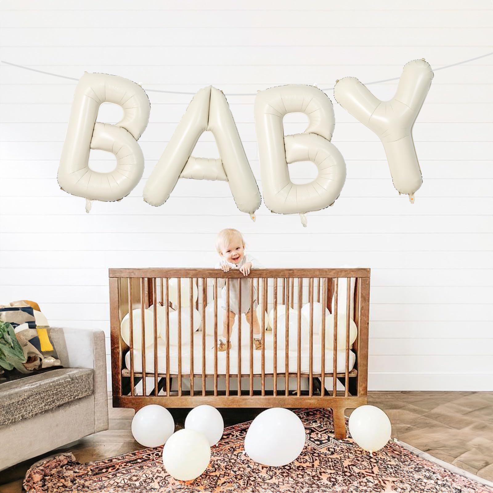 Large 40-Inch Cream Beige Foil BABY Balloons - Neutral Ivory Letters for Baby Shower Decor