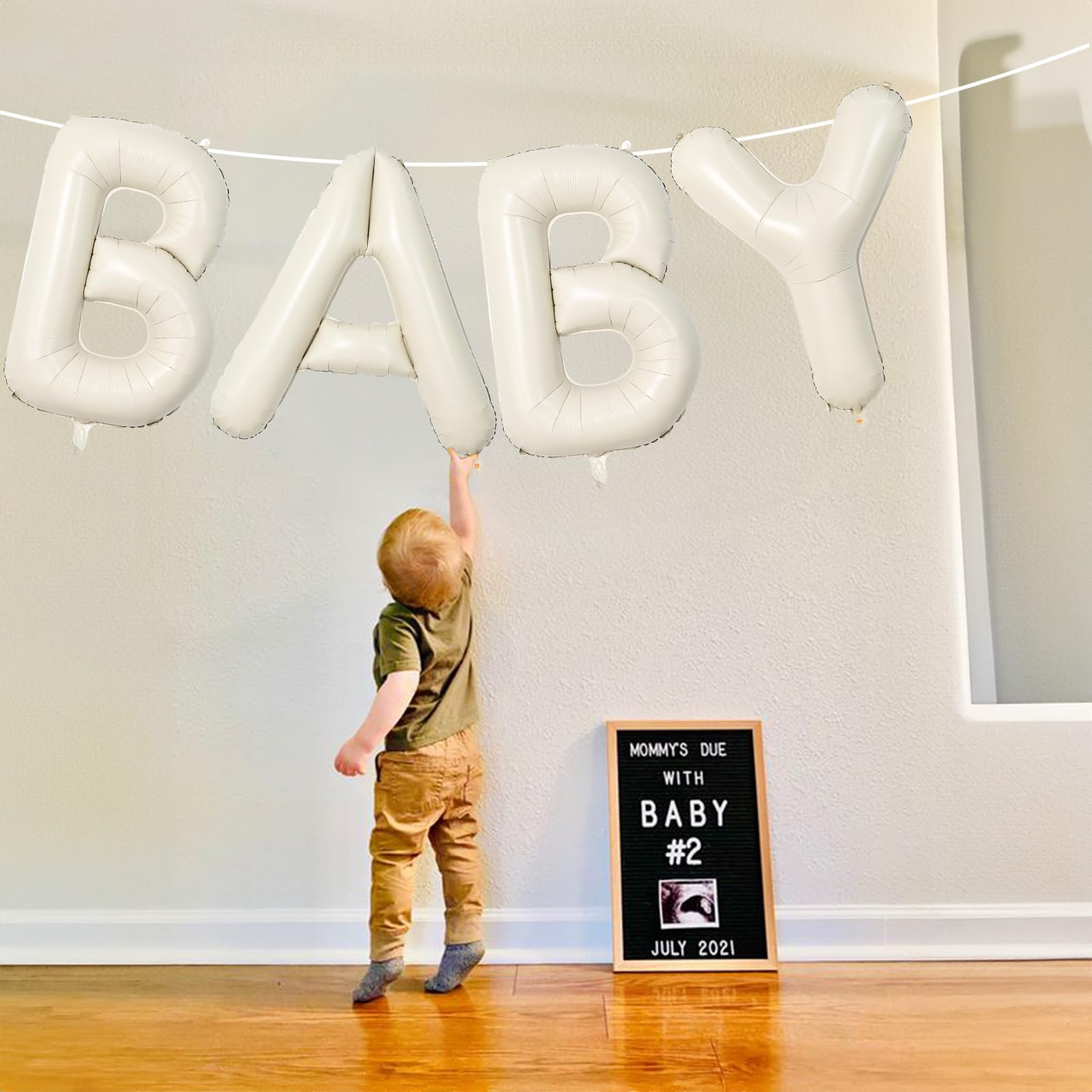 Large 40-Inch Cream Beige Foil BABY Balloons - Neutral Ivory Letters for Baby Shower Decor