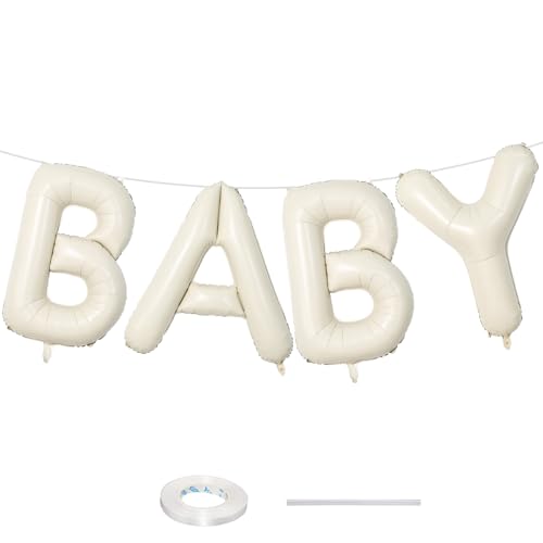 Large 40-Inch Cream Beige Foil BABY Balloons - Neutral Ivory Letters for Baby Shower Decor