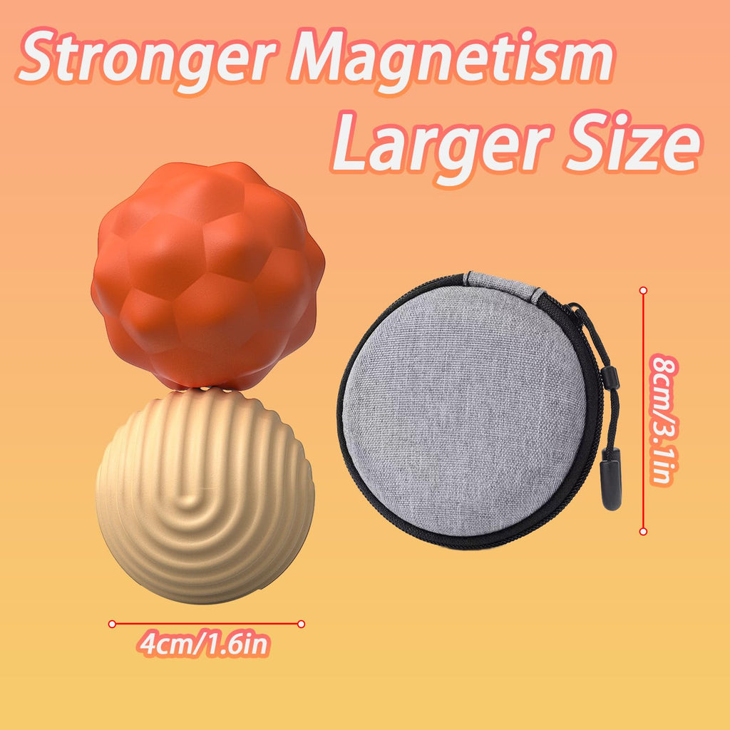 Large 40mm Silicone Magnetic Fidget Balls – 2 Pack Stress Relief Toys for Adults with Textured Grips and Carrying Case