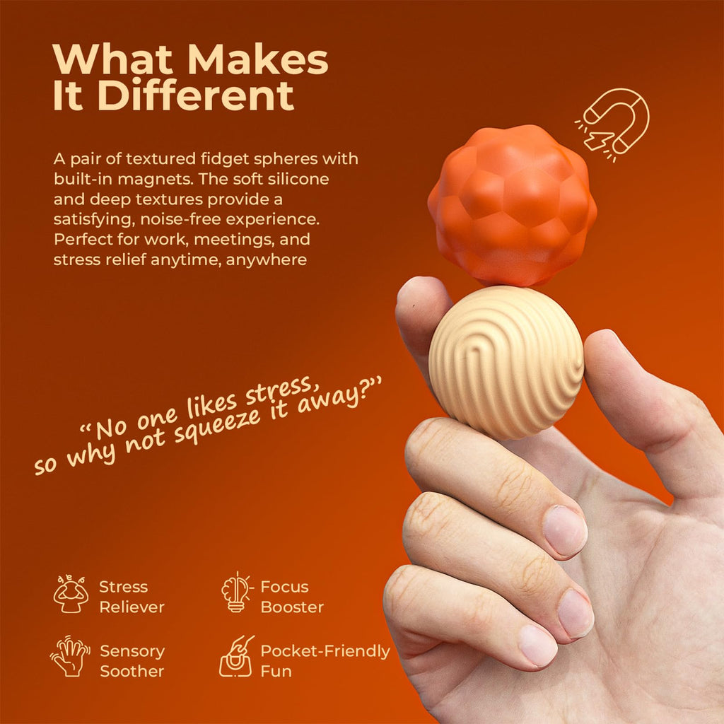 Large 40mm Silicone Magnetic Fidget Balls – 2 Pack Stress Relief Toys for Adults with Textured Grips and Carrying Case