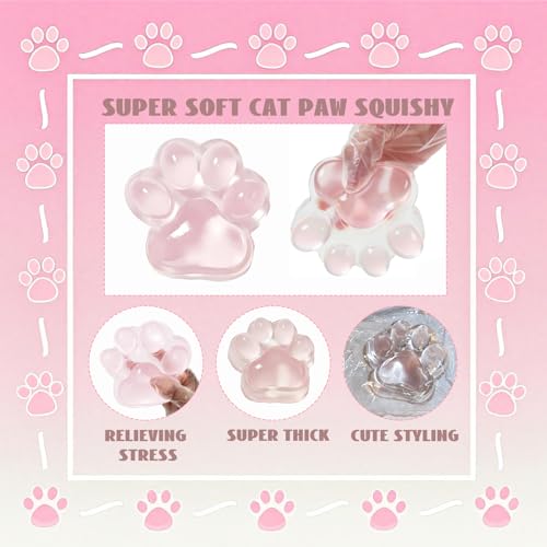 Large 5-Inch Cat Paw Squishy Toy - Transparent Pink Stress Relief Fidget for Adults
