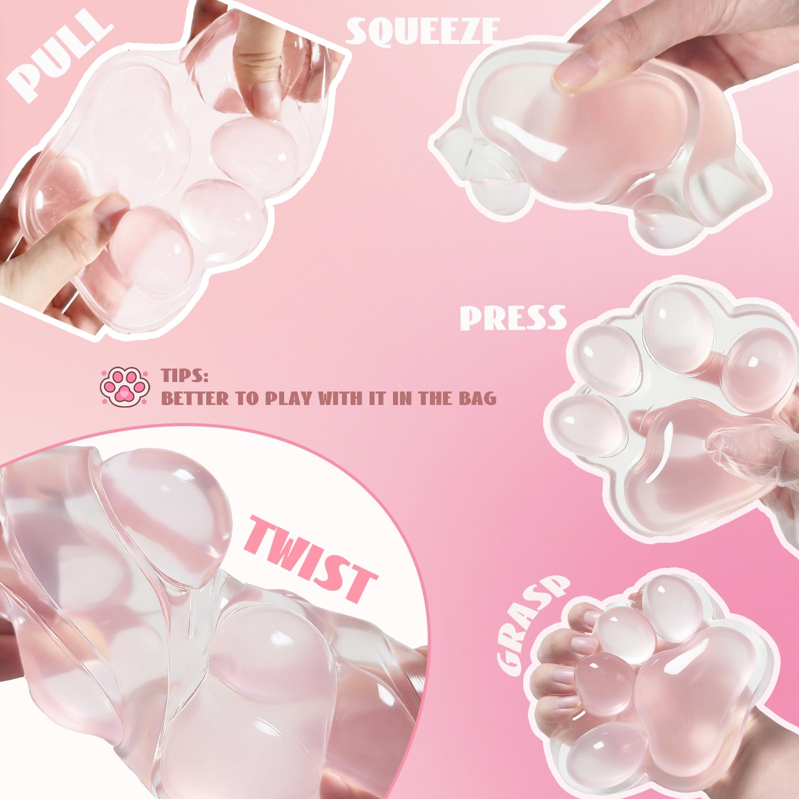 Large 5-Inch Cat Paw Squishy Toy - Transparent Pink Stress Relief Fidget for Adults
