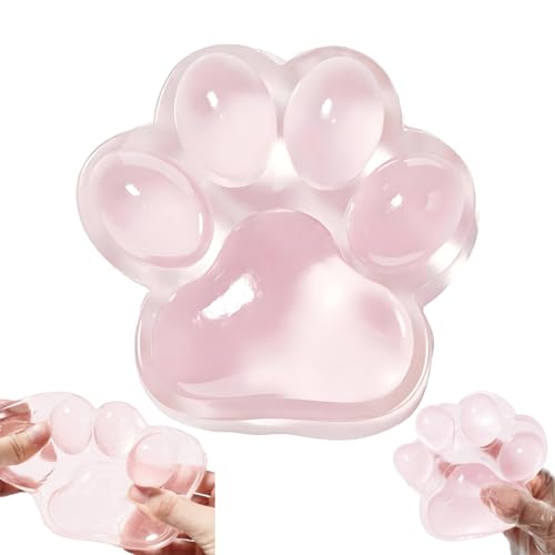 Large 5-Inch Cat Paw Squishy Toy - Transparent Pink Stress Relief Fidget for Adults