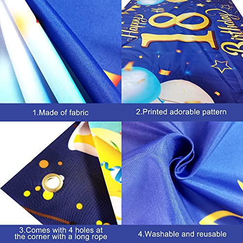 Large Blue and Gold 18th Birthday Banner - Cloth Fabric, 72x44 Inch Reusable Backdrop by KatchOn