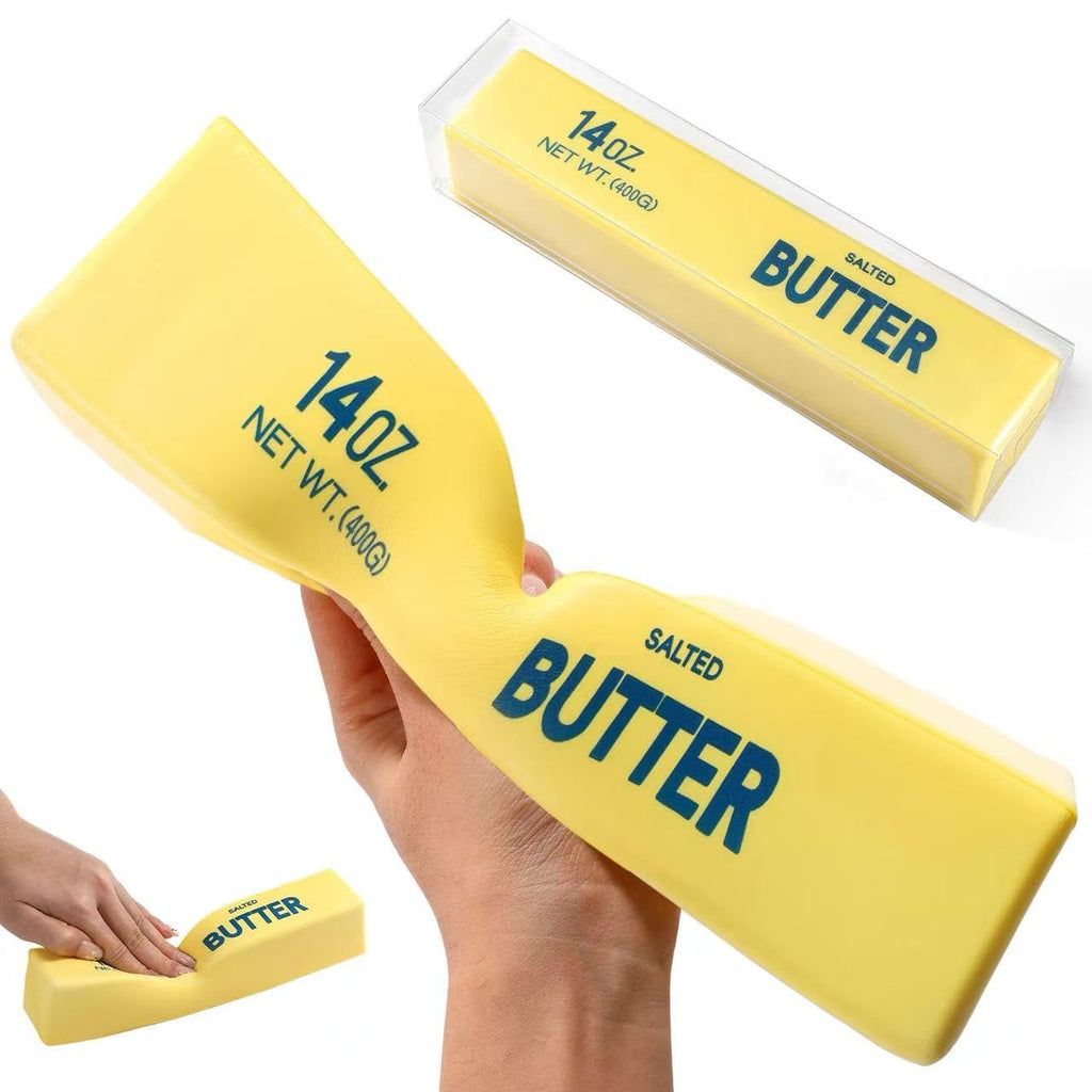 Large Butter Squishy – 14 OZ Slow Rising PU Foam Fidget Toy for Adults (Yellow, 8.7 x 1.8 x 1.8 inches)