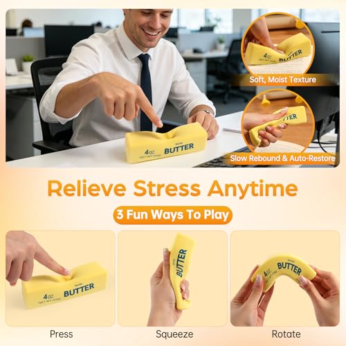 Large Butter Squishy – 14 OZ Slow Rising PU Foam Fidget Toy for Adults (Yellow, 8.7 x 1.8 x 1.8 inches)