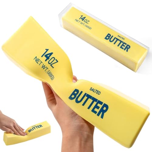 Large Butter Squishy – 14 OZ Slow Rising PU Foam Fidget Toy for Adults (Yellow, 8.7 x 1.8 x 1.8 inches)