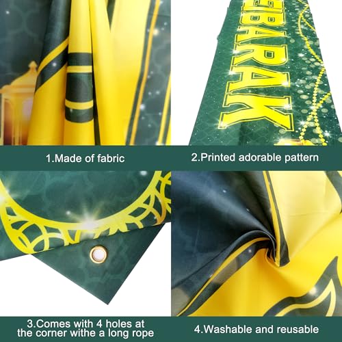 Large Eid Mubarak Banner 120x20 Inch Green Gold Design – KatchOn Reusable Cloth Banner for Eid al-Fitr & al-Adha Decorations