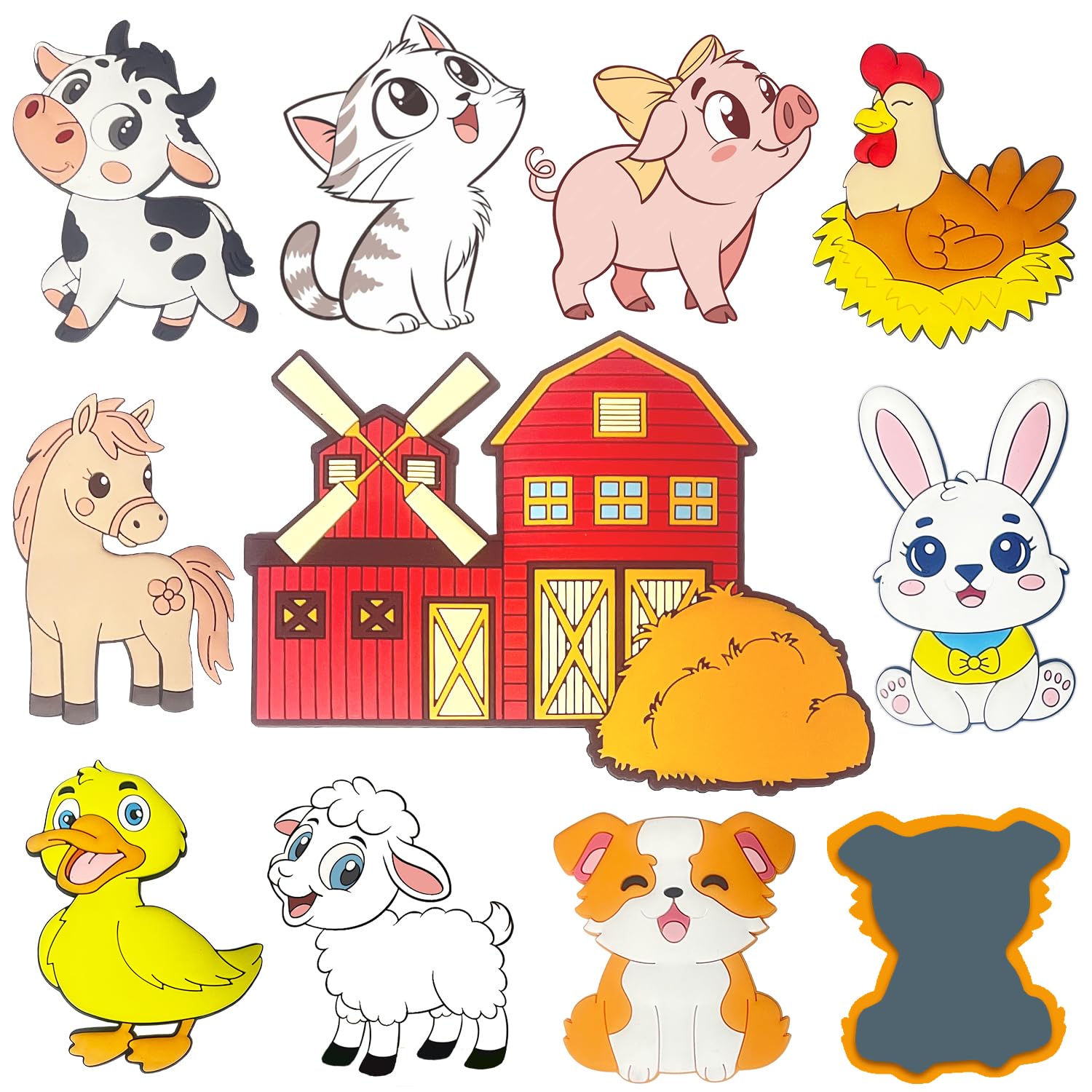 Large Farm Animal Fridge Magnets for Toddlers 1-3 - 10 Piece Set with Full Back Magnet, Safe PVC, Easy to Clean