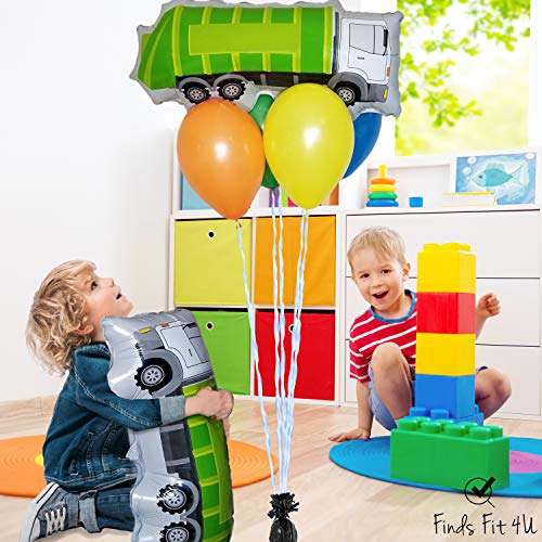 Large Garbage Truck Foil Balloons by Finds Fit 4U - 2 Pack, Green, 30 Inches - Birthday Party Supplies with Ribbon