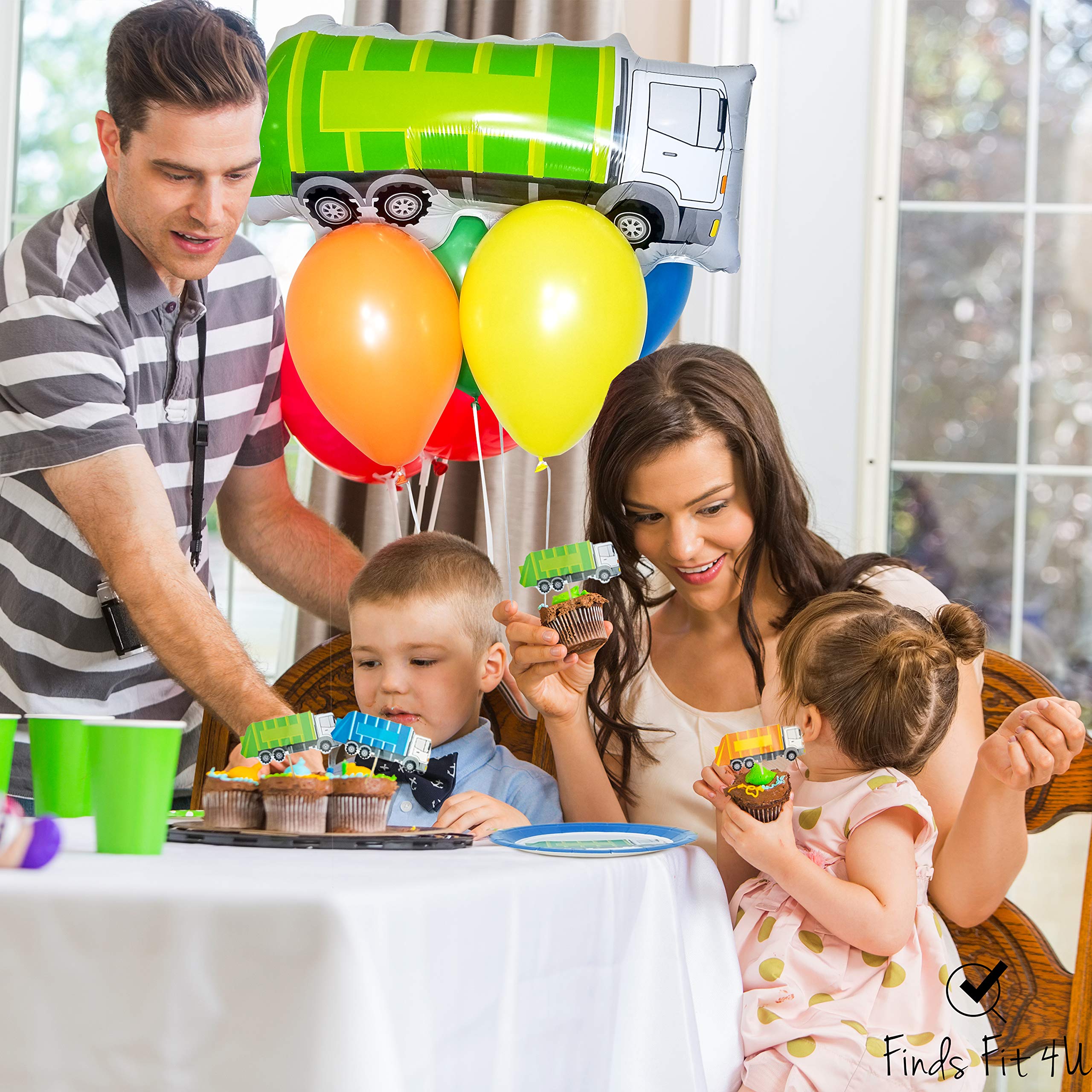 Large Garbage Truck Foil Balloons by Finds Fit 4U - 2 Pack, Green, 30 Inches - Birthday Party Supplies with Ribbon