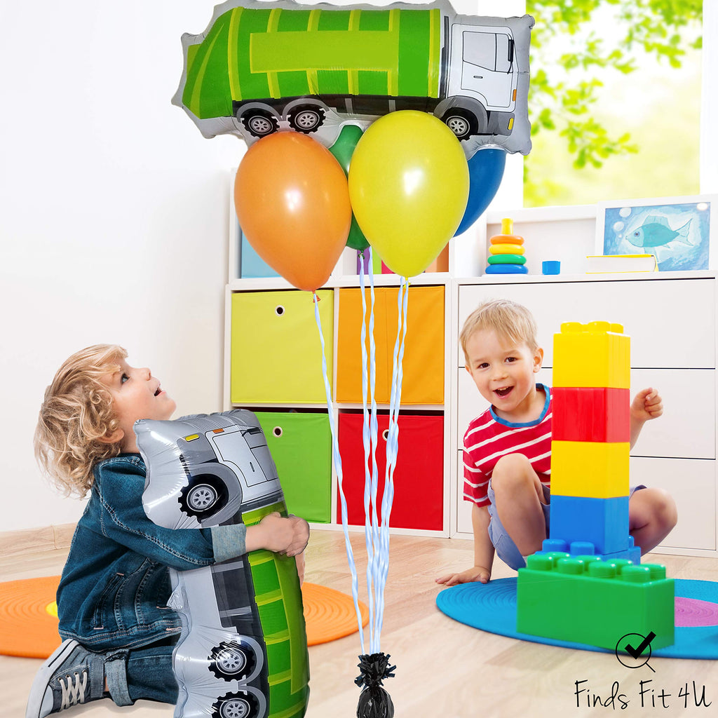 Large Garbage Truck Foil Balloons by Finds Fit 4U - 2 Pack, Green, 30 Inches - Birthday Party Supplies with Ribbon