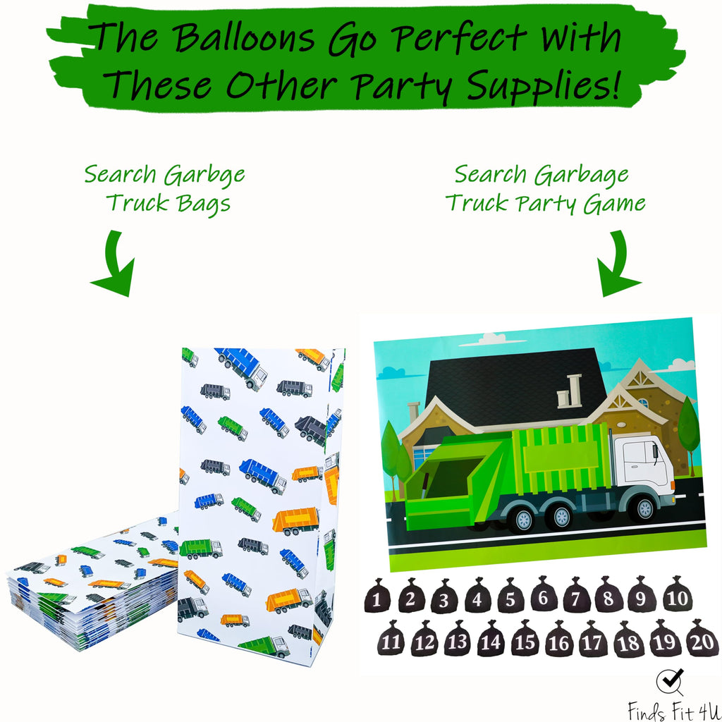 Large Garbage Truck Foil Balloons by Finds Fit 4U - 2 Pack, Green, 30 Inches - Birthday Party Supplies with Ribbon