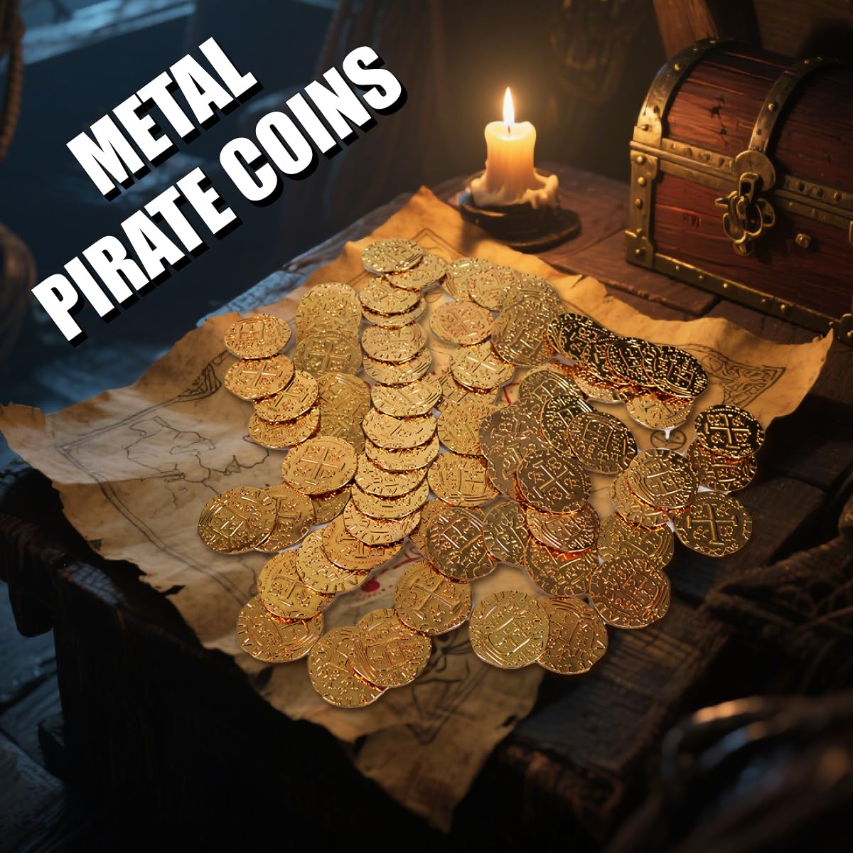 Large Metal Pirate Coins 36-Piece Set – Gold & Silver Spanish Doubloon Replicas for Board Games, Cosplay, and Treasure Chests
