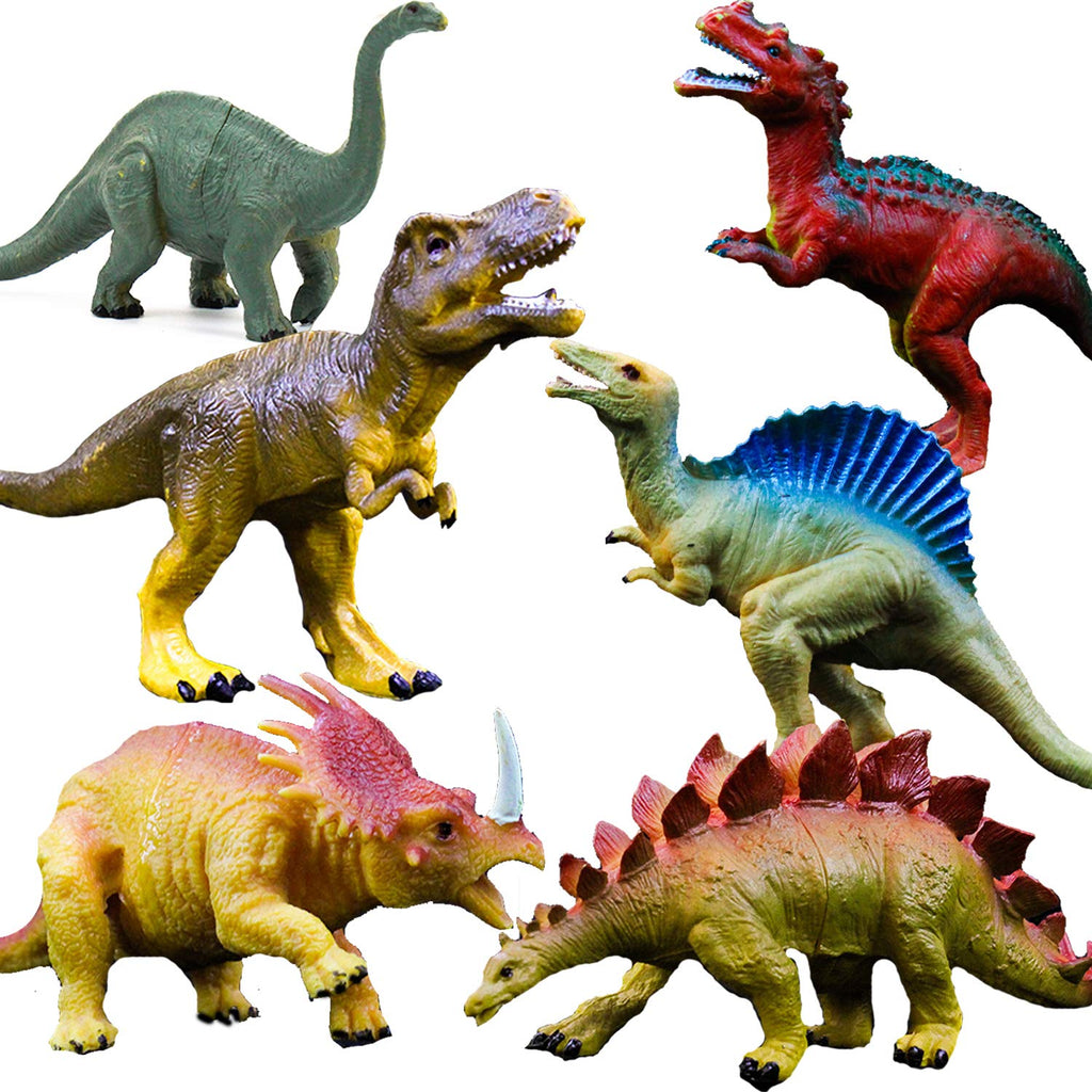 Large Realistic Dinosaur Figures Set – 6 Hand-Painted Vinyl Dinosaurs (T-Rex, Stegosaurus, More) by OuMuaMua