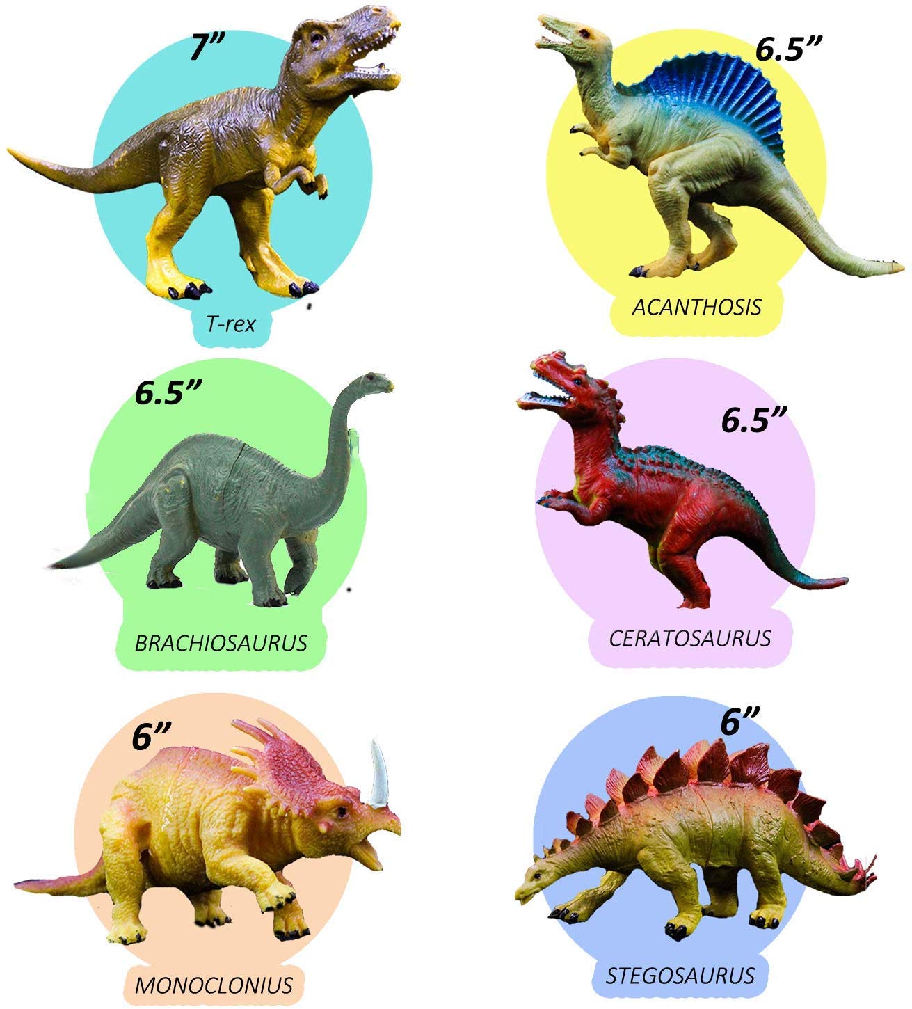 Large Realistic Dinosaur Figures Set – 6 Hand-Painted Vinyl Dinosaurs (T-Rex, Stegosaurus, More) by OuMuaMua