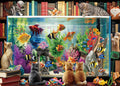 Larkipuzz 1000-Piece Cat Fish Jigsaw Puzzle – Vintage Bookshelf Aesthetic for Adults