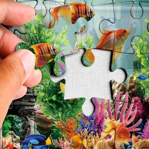 Larkipuzz 1000-Piece Cat Fish Jigsaw Puzzle – Vintage Bookshelf Aesthetic for Adults