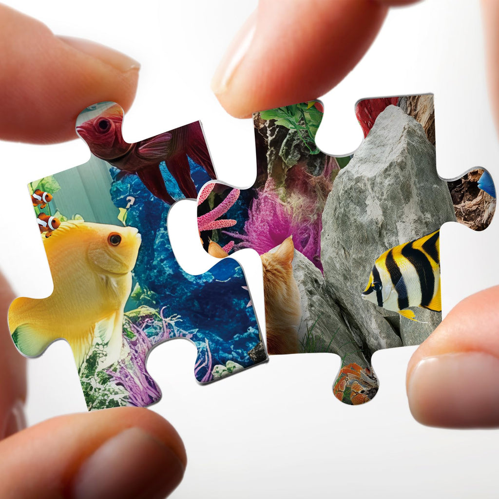 Larkipuzz 1000-Piece Cat Fish Jigsaw Puzzle – Vintage Bookshelf Aesthetic for Adults