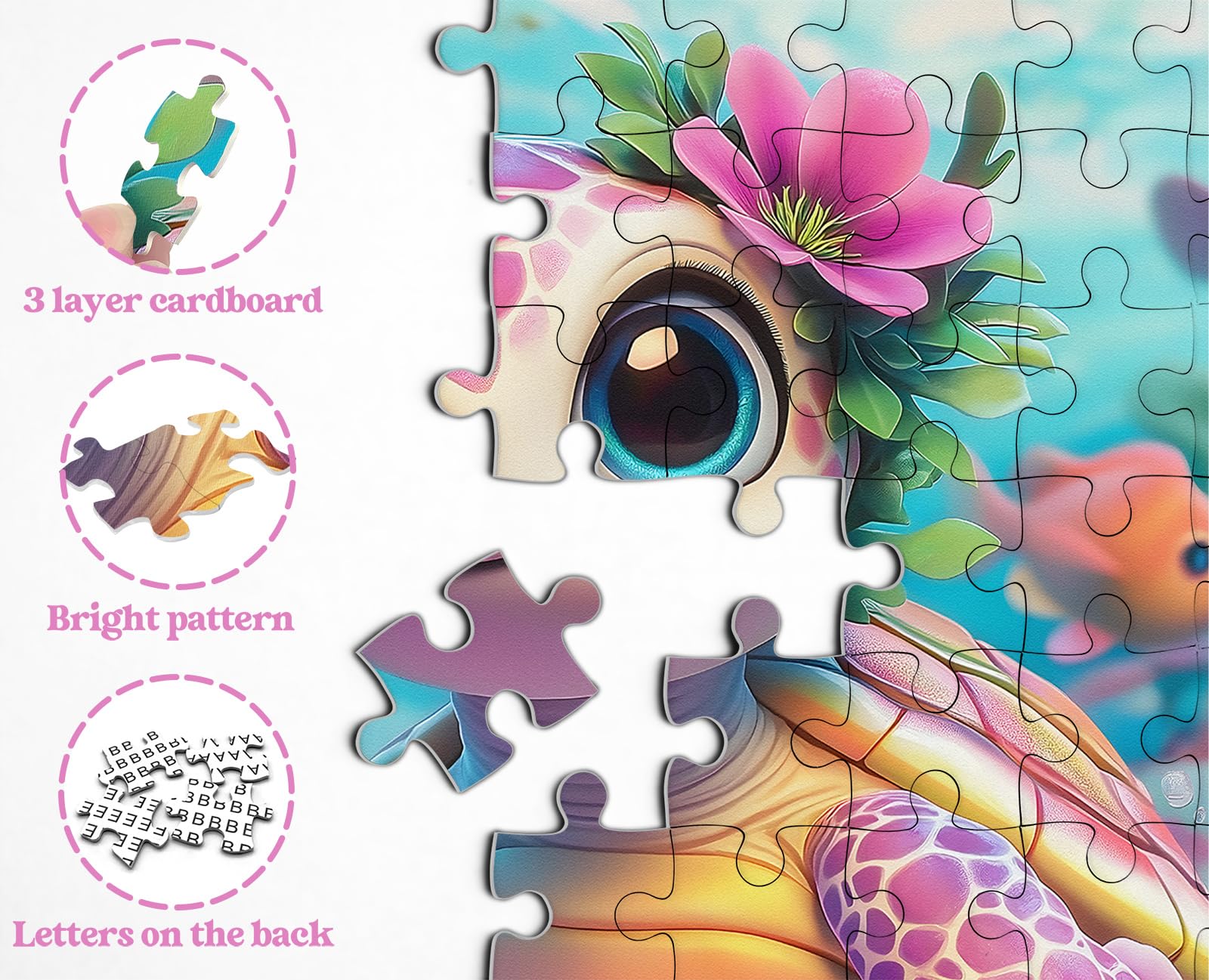 Larkipuzz 1000 Piece Sea Turtle Jigsaw Puzzle for Adults – Ocean Animals & Coral Reef Scene, Large 23.85" Square, Easy-Assembly with ABC Backing