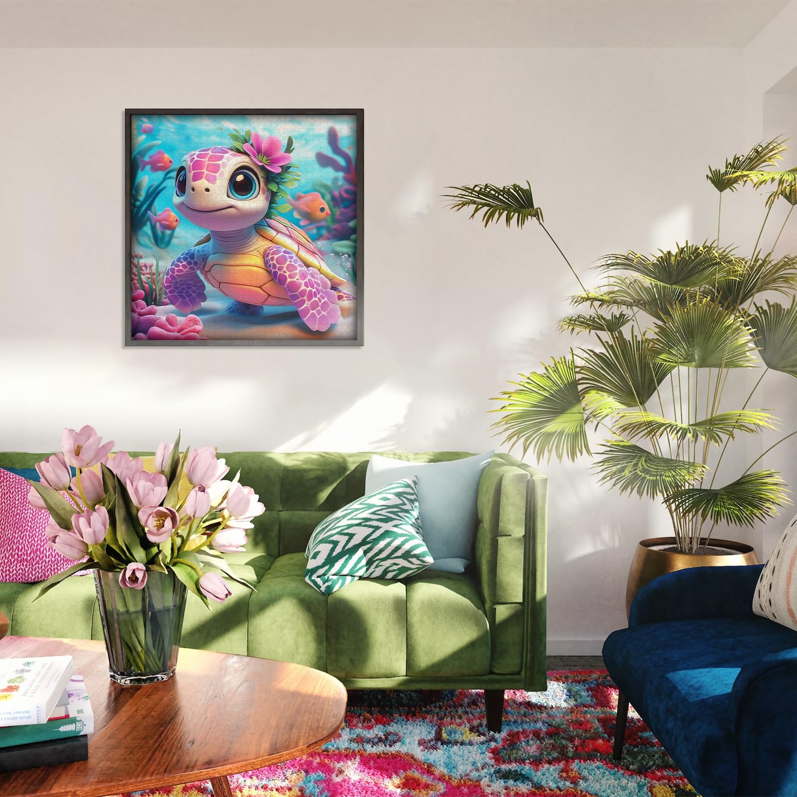 Larkipuzz 1000 Piece Sea Turtle Jigsaw Puzzle for Adults – Ocean Animals & Coral Reef Scene, Large 23.85" Square, Easy-Assembly with ABC Backing