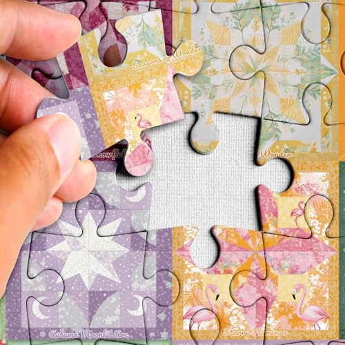 Larkipuzz Colorful Galaxy Collage 1000-Piece Jigsaw Puzzle – Bird, Deer, Squirrel, Pumpkin – Seasons of the Sky Collection