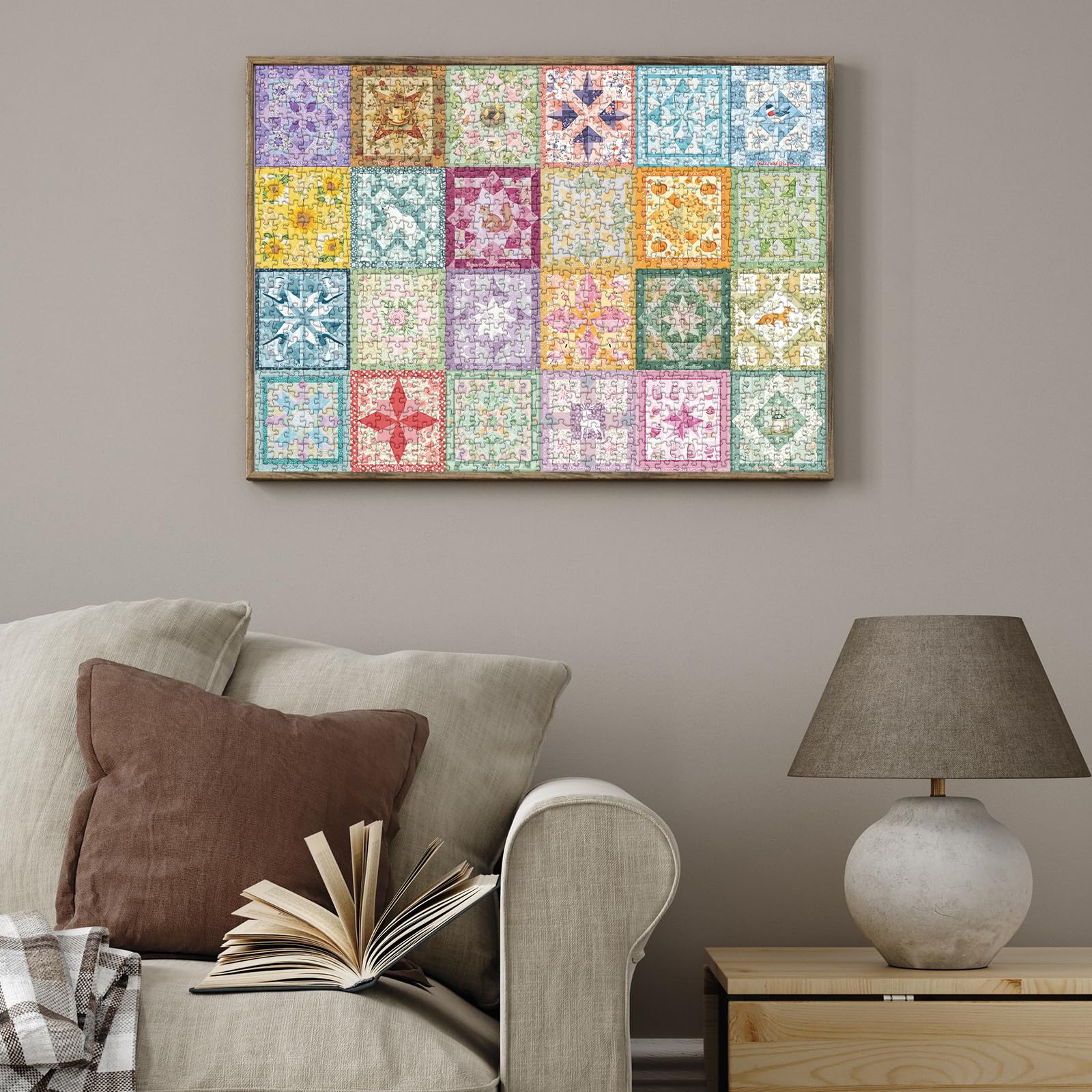 Larkipuzz Colorful Galaxy Collage 1000-Piece Jigsaw Puzzle – Bird, Deer, Squirrel, Pumpkin – Seasons of the Sky Collection