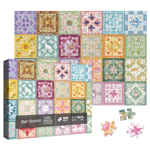 Larkipuzz Colorful Galaxy Collage 1000-Piece Jigsaw Puzzle – Bird, Deer, Squirrel, Pumpkin – Seasons of the Sky Collection