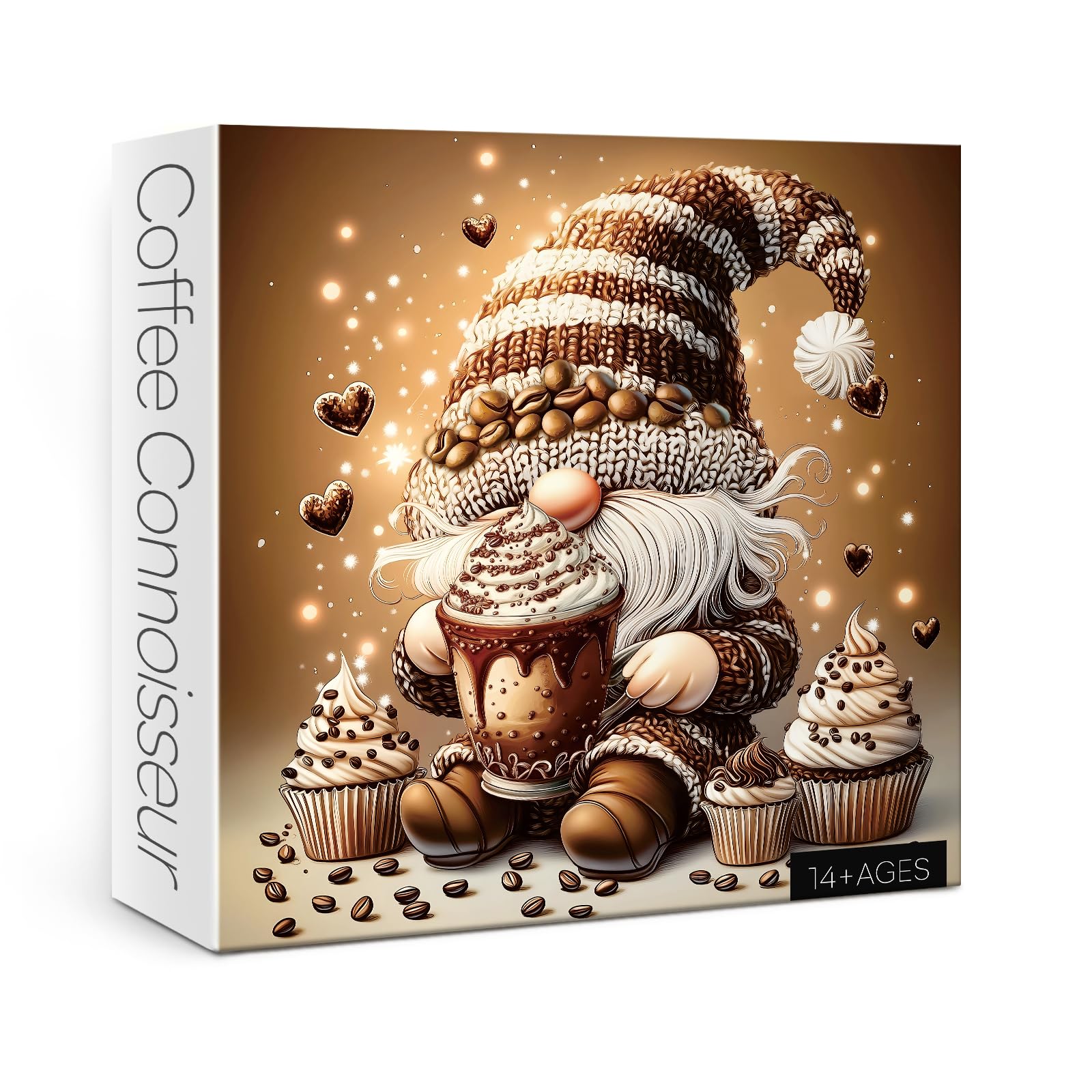 Larkipuzz Funny Gnome Coffee 1000-Piece Jigsaw Puzzle – Whimsical Art Elf with Cupcakes and Latte Art