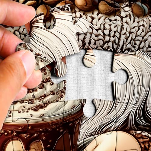 Larkipuzz Funny Gnome Coffee 1000-Piece Jigsaw Puzzle – Whimsical Art Elf with Cupcakes and Latte Art