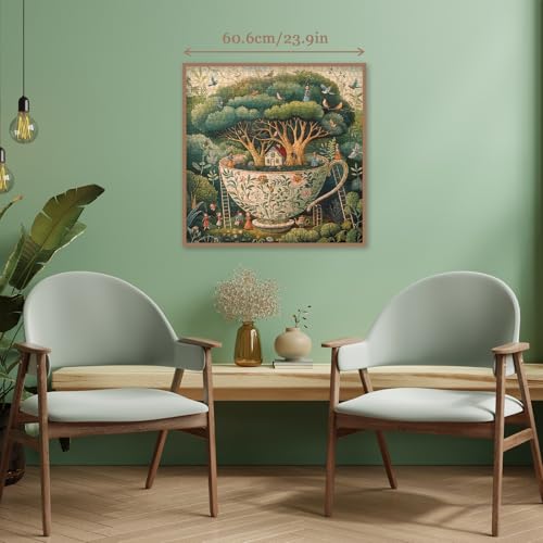 Larkipuzz Teacup Enchanted Garden 1000 Piece Jigsaw Puzzle for Adults – Magic Bird House Nature Art with Lettered Pieces