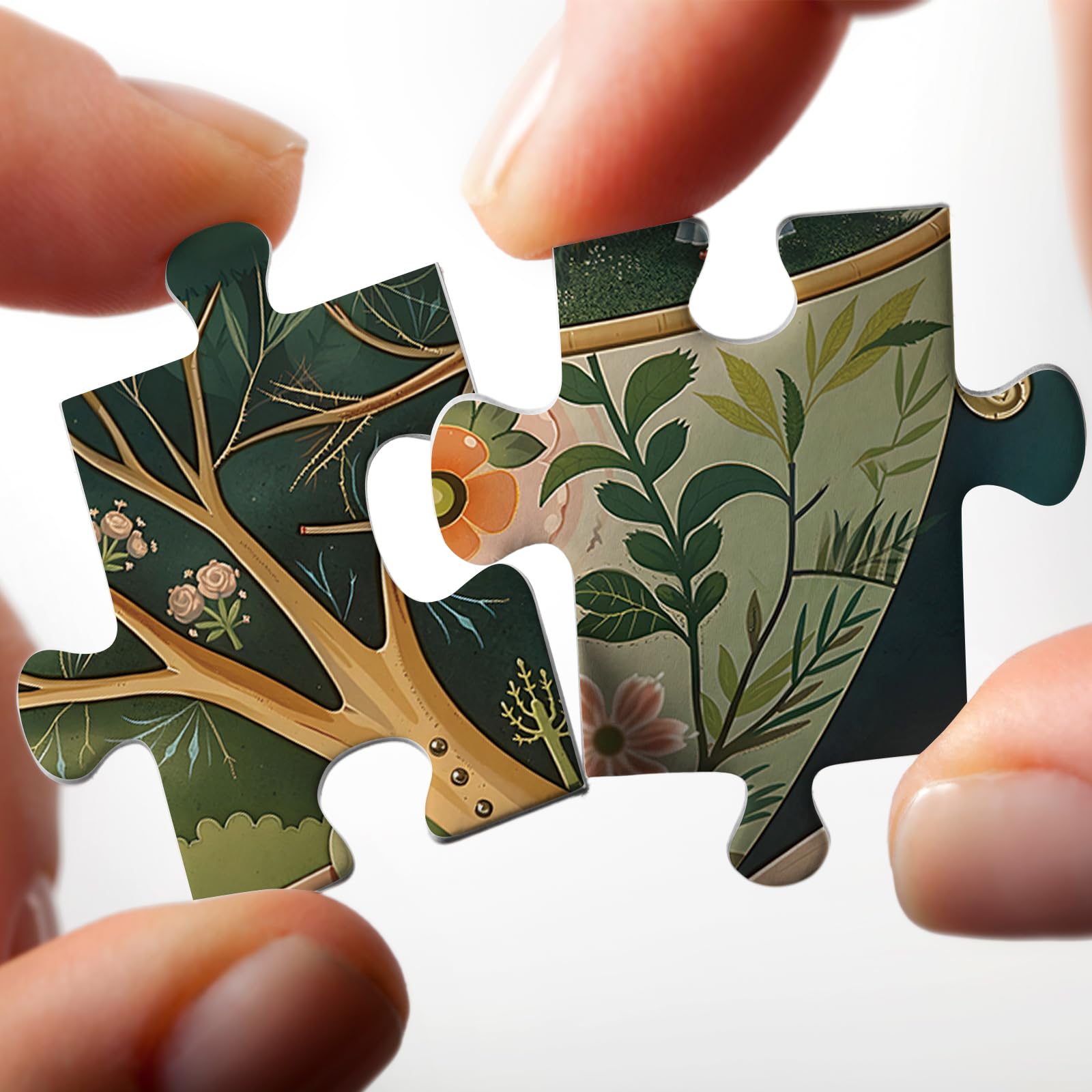 Larkipuzz Teacup Enchanted Garden 1000 Piece Jigsaw Puzzle for Adults – Magic Bird House Nature Art with Lettered Pieces