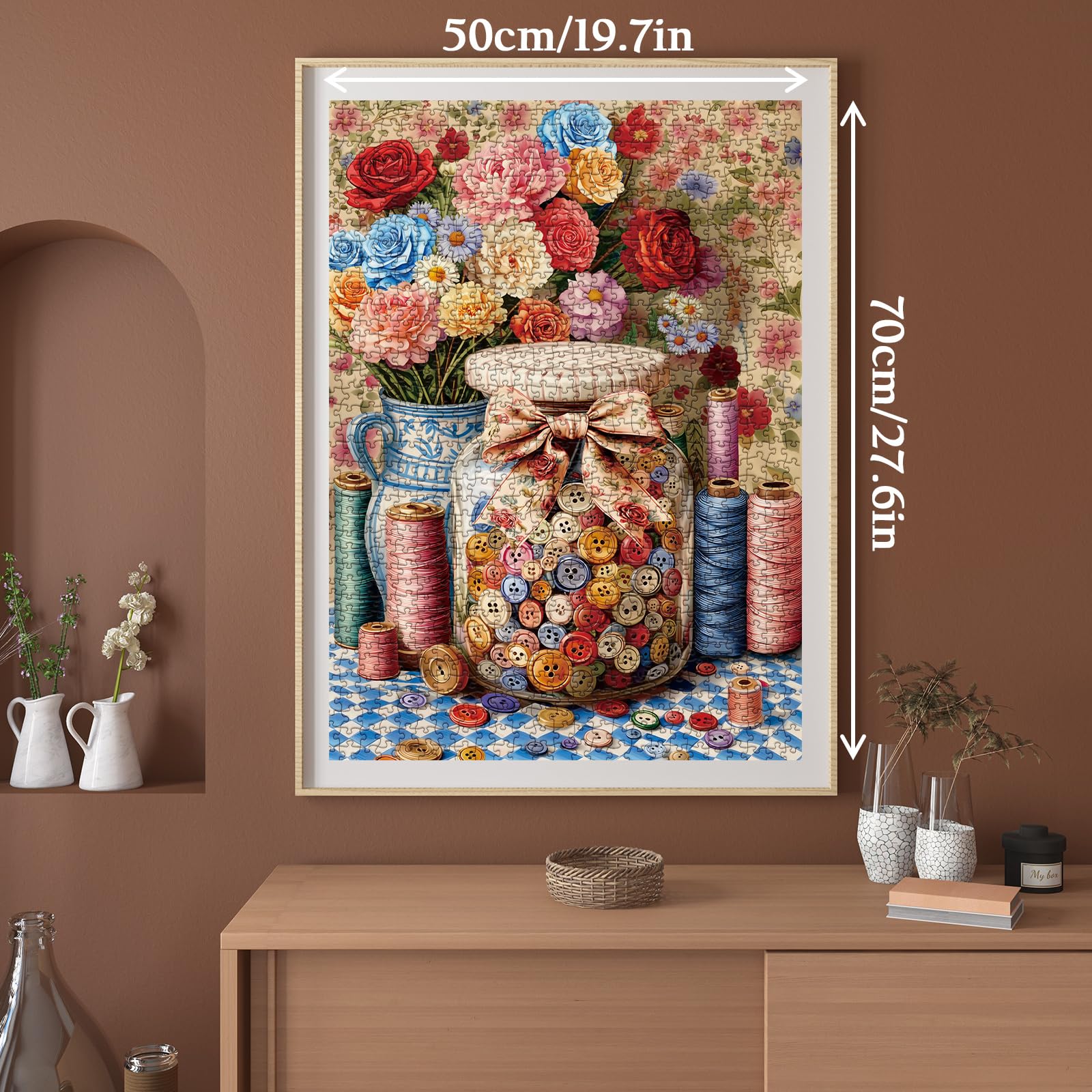 Larkipuzz Vintage Flower 1000 Piece Puzzle – Colorful Button Floral Jigsaw for Adults