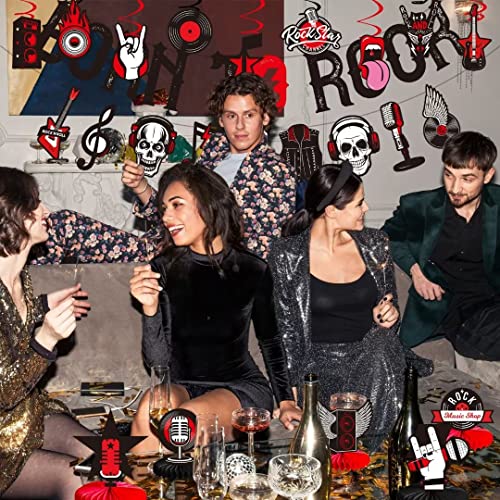 LARRAZABAL Rock and Roll Party Decorations Set - 25 Pieces with Born to Rock Banner, Foil Swirls & Honeycomb Centerpieces for Music-Themed Celebrations