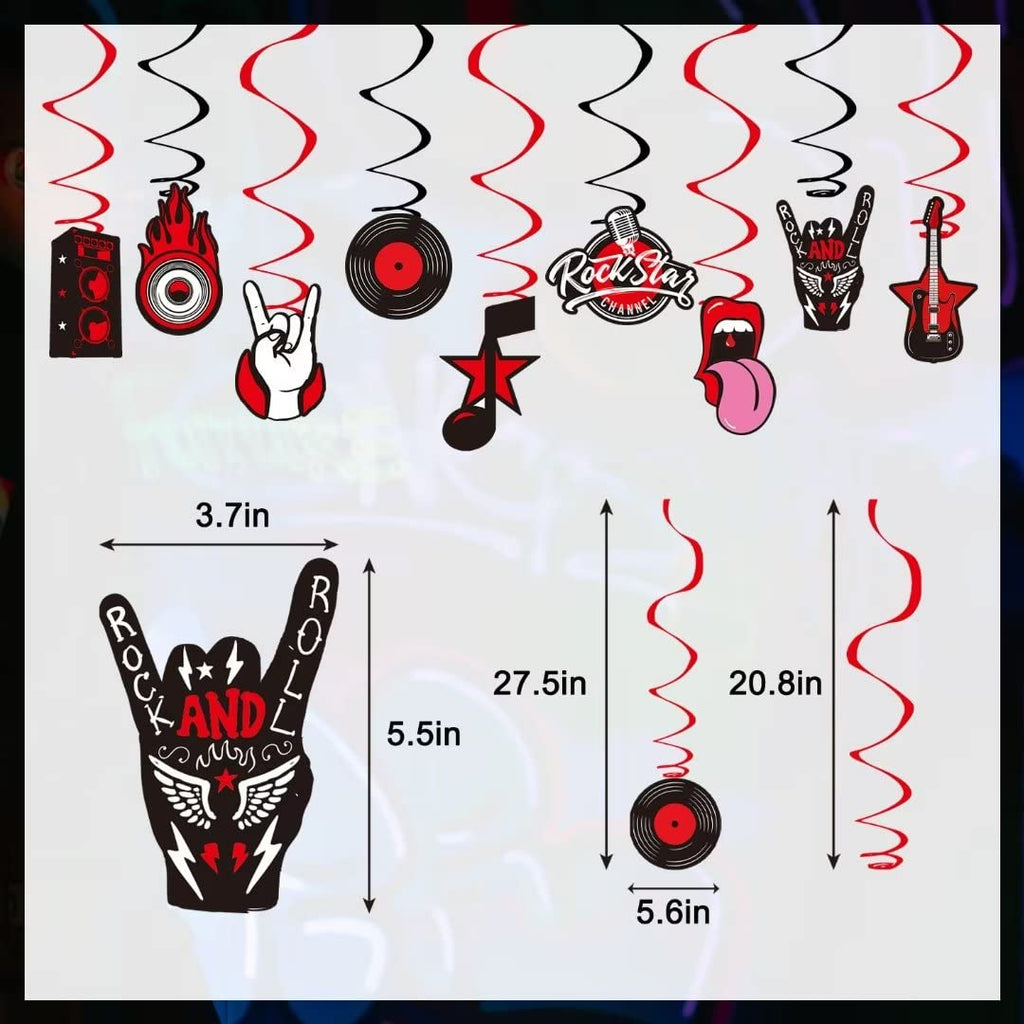 LARRAZABAL Rock and Roll Party Decorations Set - 25 Pieces with Born to Rock Banner, Foil Swirls & Honeycomb Centerpieces for Music-Themed Celebrations