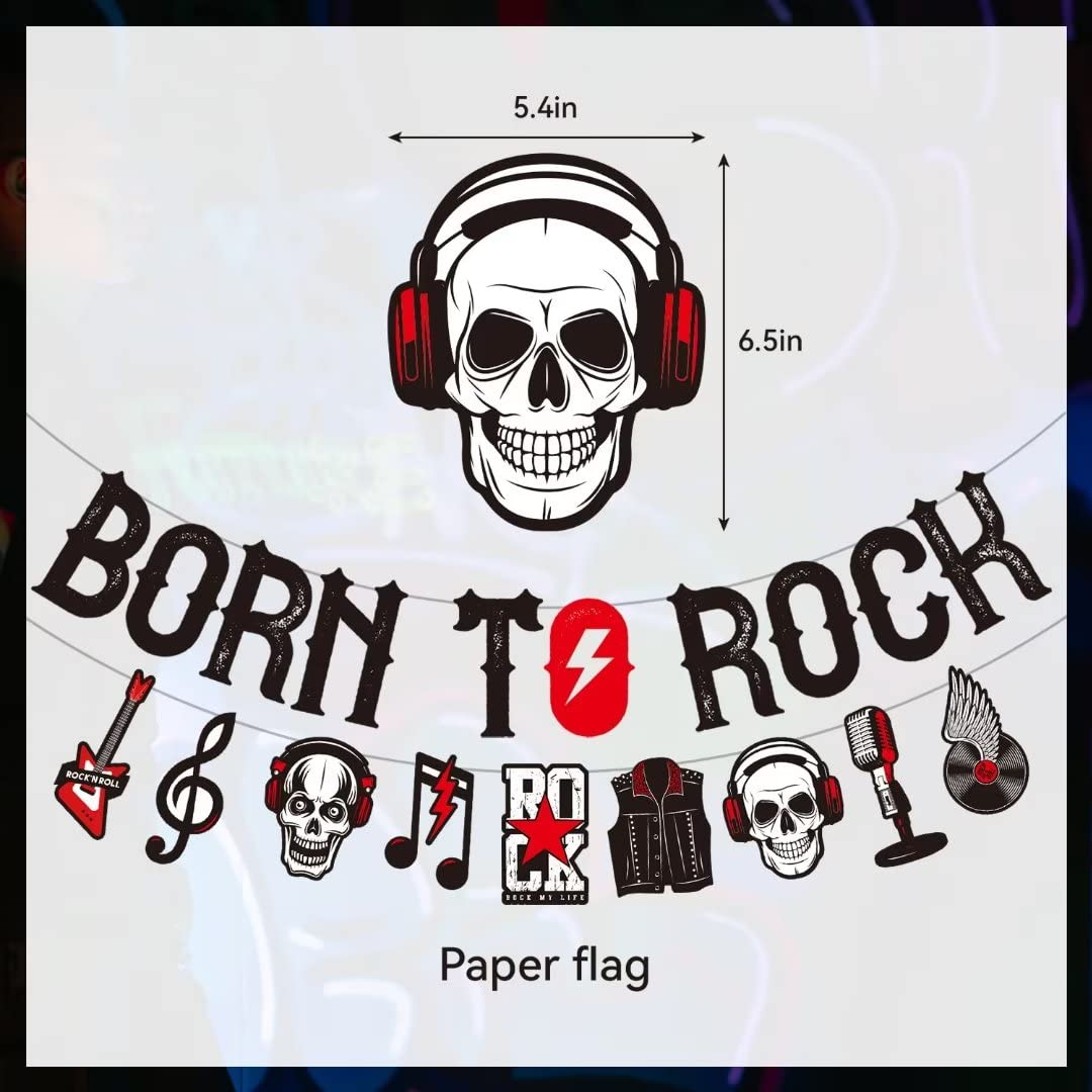 LARRAZABAL Rock and Roll Party Decorations Set - 25 Pieces with Born to Rock Banner, Foil Swirls & Honeycomb Centerpieces for Music-Themed Celebrations