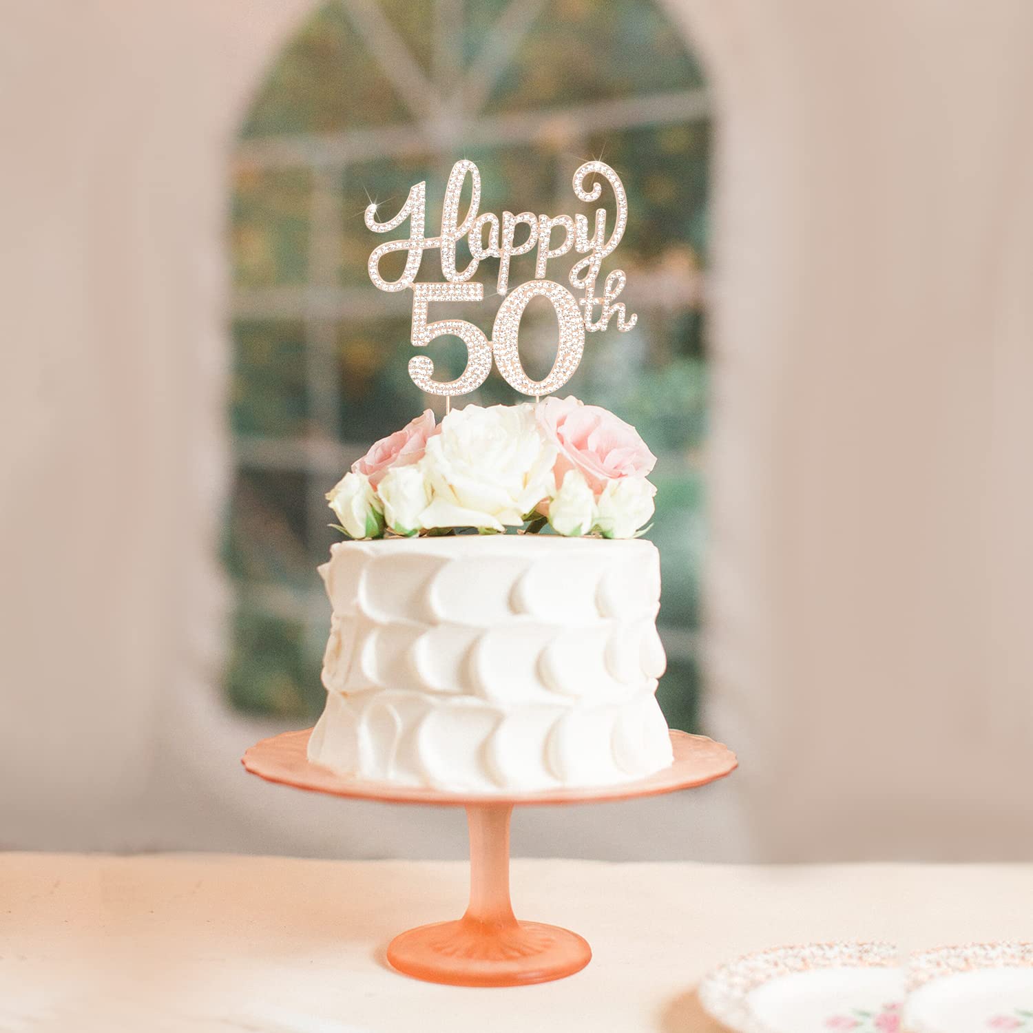 LASKYER 50th Birthday Gold Rhinestone Cake Topper – Cheers to Fifty Years, Metal Sparkly Keepsake