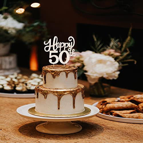 LASKYER 50th Birthday Gold Rhinestone Cake Topper – Cheers to Fifty Years, Metal Sparkly Keepsake