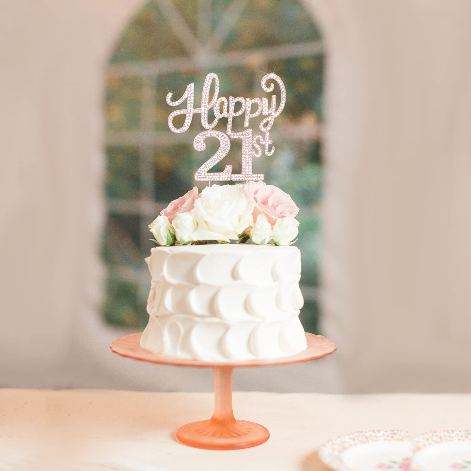 LASKYER Happy 21st Birthday Rose Gold Rhinestone Cake Topper – Keepsake Metal Decor for 21st Birthday Party