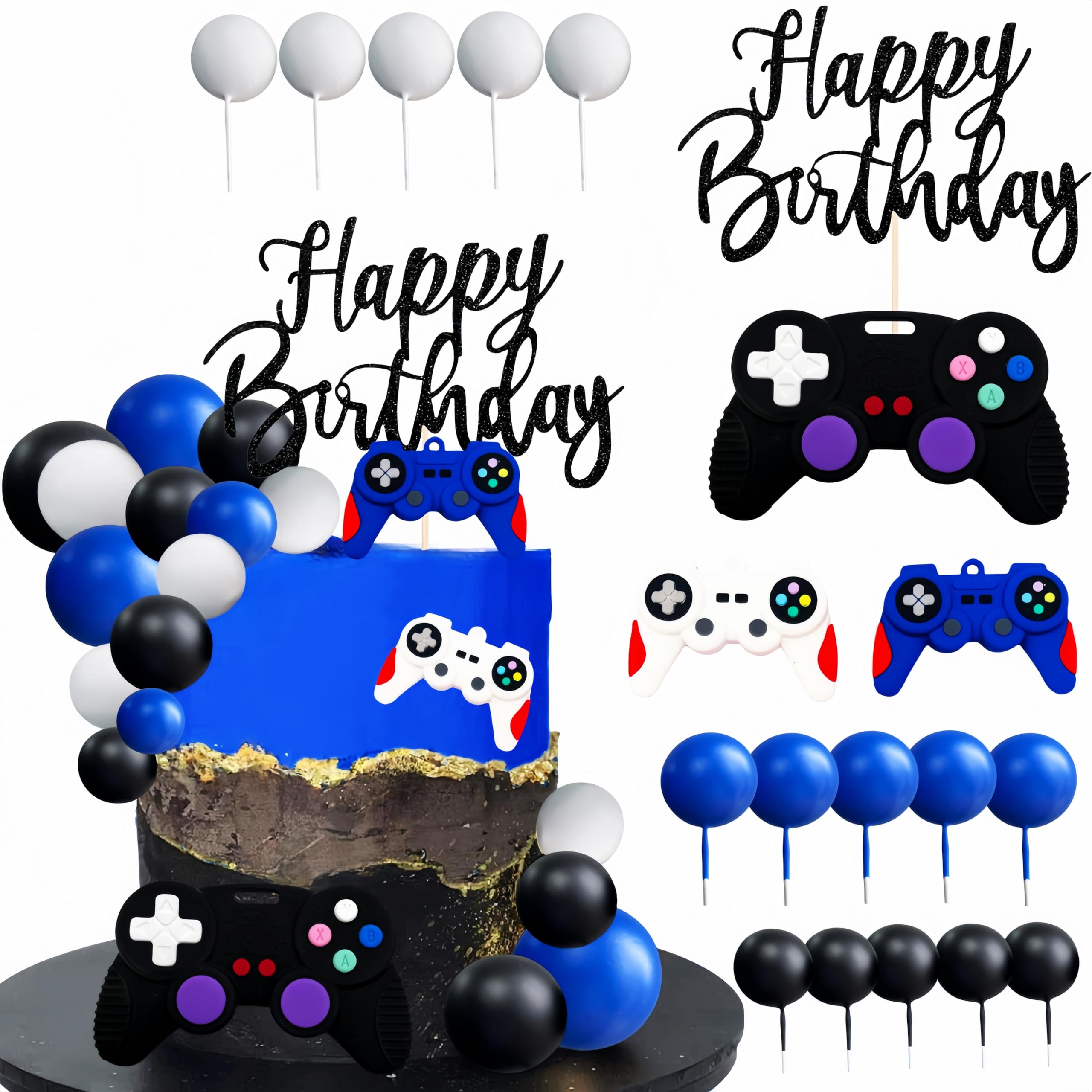 LAST HOE DOWN Video Game Cake Topper – Blue Controller, Balls & Happy Birthday Sign