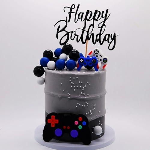 LAST HOE DOWN Video Game Cake Topper – Blue Controller, Balls & Happy Birthday Sign